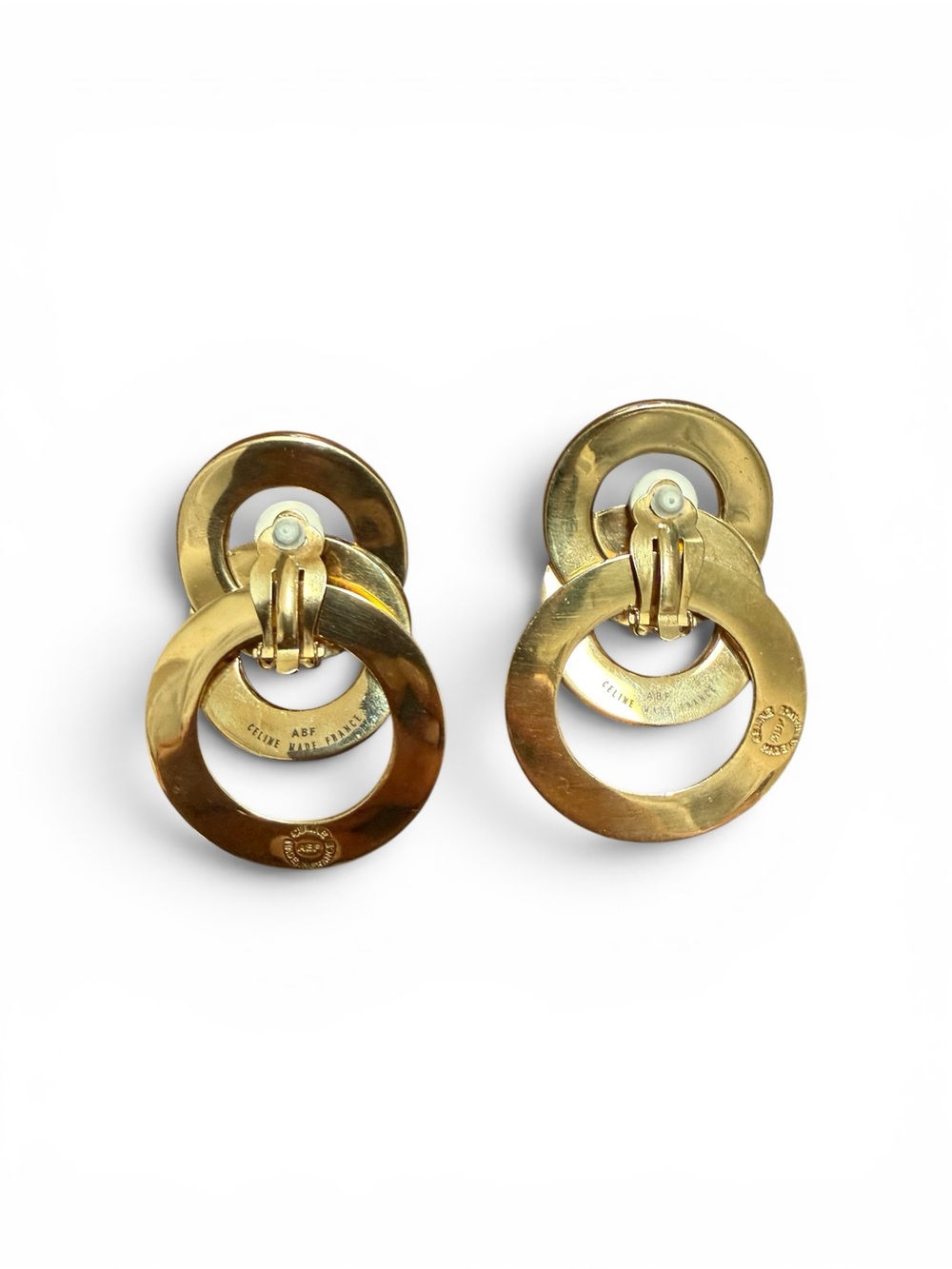 Rare Vintage Celine Gold-tone Triple Round Motif Earrings - Picture 4 of 7